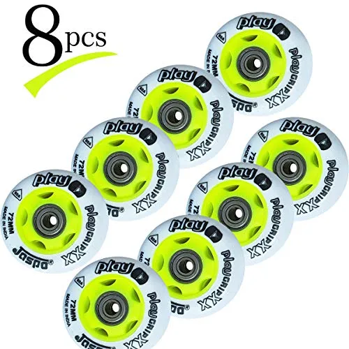 jaspo Polyurethane Play Grip XX Inline 72 mm Wheels (White with Green), Set of 8 PC