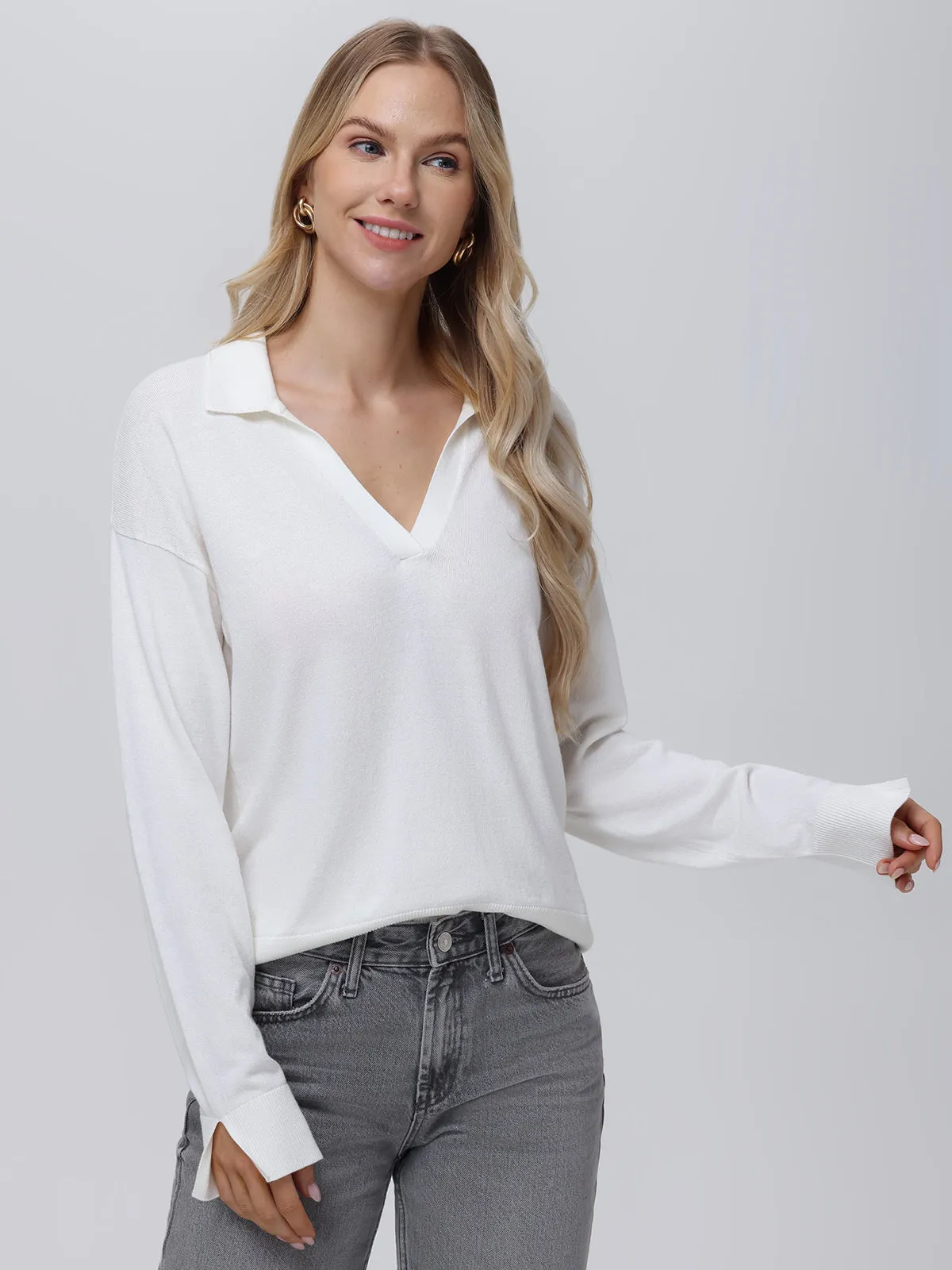 Maddi: V-Neck Collar Cotton Pullover