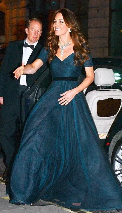 Navy Blue Princess Kate Middleton V Neck Prom Celebrity Dress 100 Women Hedge Funds