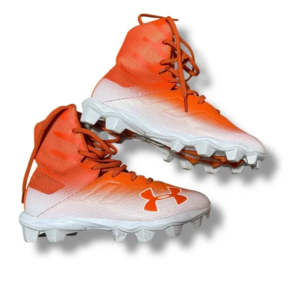 UA Under Armour Highlight MC Football Cleats Orange White High Top Youth Sz 4Y